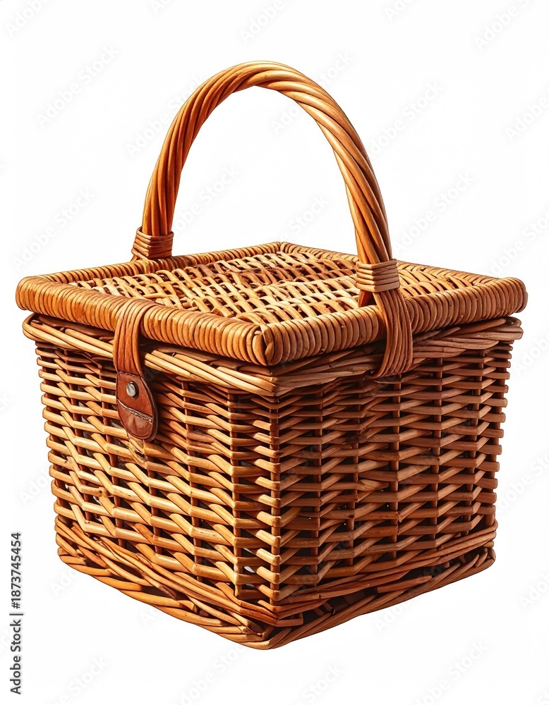Fototapeta premium Woven basket with handle, closed lid, and a clasp