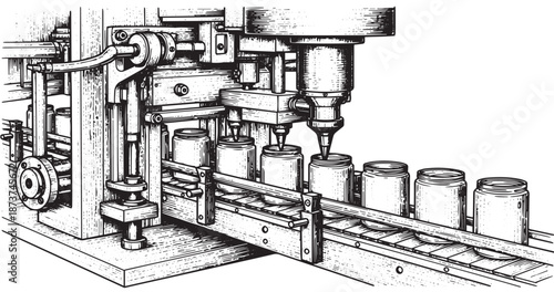 Automatic filling machine engraving illustration for packaging industry branding