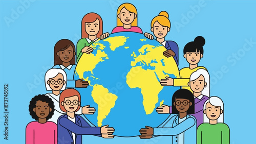 Diverse group of people holding hands around the world.