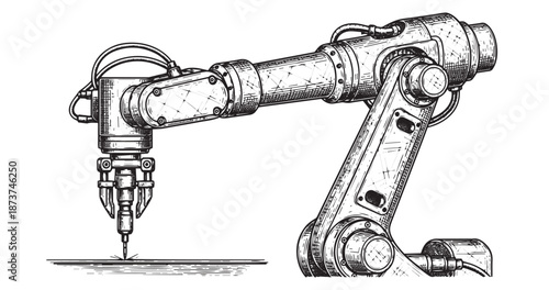 Robotic arm engraving illustration for factory automation branding
