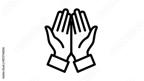 A pair of palms pressed together in a gesture of prayer or greeting on a white background with hands and icon and symbol and illustration and graphic