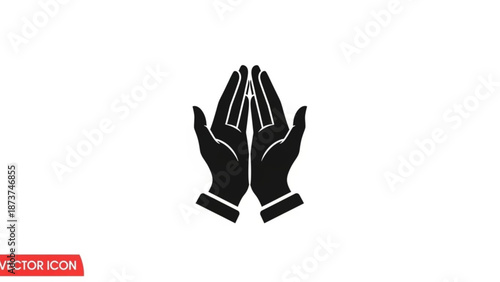Black silhouette of praying hands with white highlights on a white background vector illustration with religion and spirituality and faith and simple design