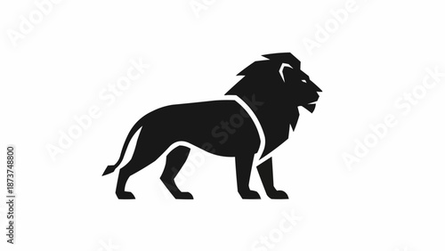 Majestic Lion Silhouette Standing Proudly on White Background.