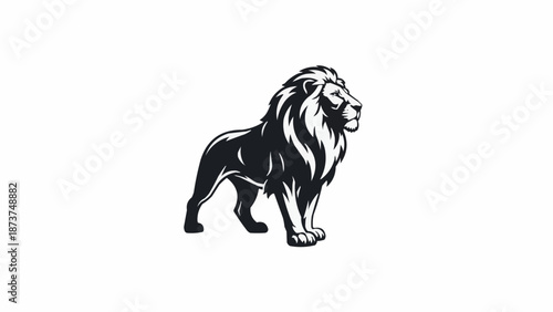 Majestic Lion Standing Proudly Isolated on White Background.