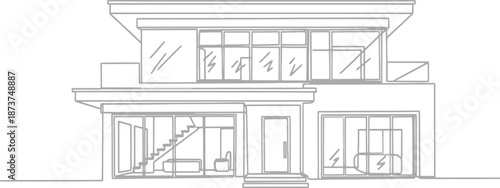 Modern 3d architectural house construction project featuring a blueprint drawing and engineering plan for a professional building structure design concept