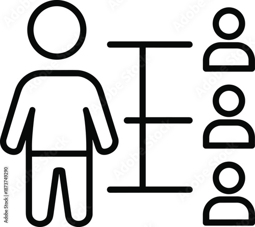 Minimal human hierarchy icon illustration showing user levels organizational structure ranking system and team management concept design for interfacesMinimal human hierarchy