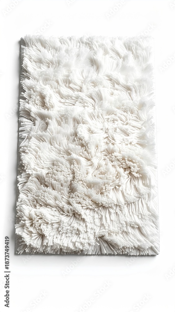 Obraz premium Rectangular, white fluffy rug, isolated on white background
