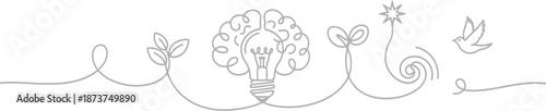 Vector illustration of an abstract background featuring a hand drawn sketch of a tree integrated with a bright lightbulb icon to symbolize a creative business idea and sustainable energy innovation