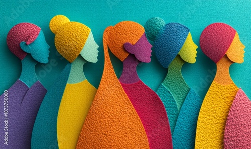 Creative Flat Lay of Colorful Paper Silhouettes Celebrating Women's Day in High Resolution