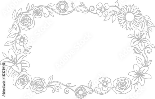 Ornate vintage floral frame featuring a Victorian vector design with flower ornaments and baroque swirls for a wedding invitation border or decorative art element
