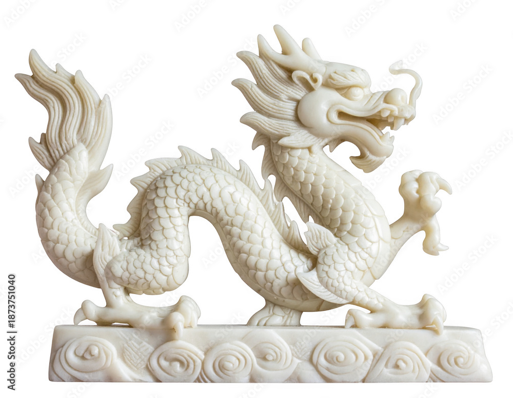 Obraz premium Ivory style carved dragon zodiac ornament with fine details, isolate on white background
