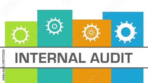 Internal Audit Gears Colorful Vertical Boxes Moving Rotating Text 