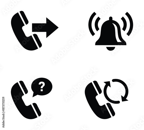 Phone icon set with arrow, bell, question, and refresh symbols