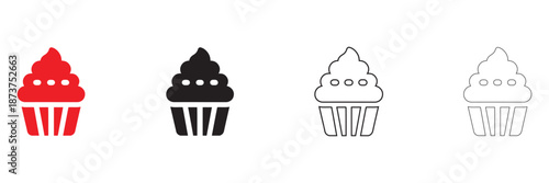 cupcake icon vector, delicious frosted cake vector silhouette and line art