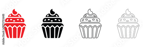 cupcake icon vector, delicious frosted cake vector silhouette and line art