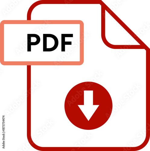 PDF file format icon.PDF file download icon flat trendy vector illustration isolated .File format extensions. doc, xls, ppt, pdf file format document icons.PDF document icon with download arrow.