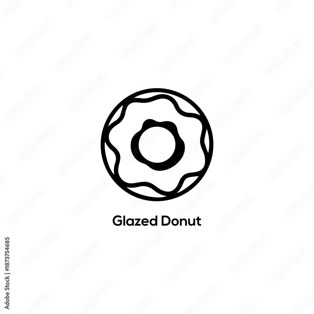 Obraz premium Minimalist black line icon of a glazed donut for bakery menus food apps cafe branding and professional dessert marketing. 