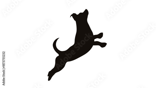 A black silhouette of a dog jumping in the air with excitement
