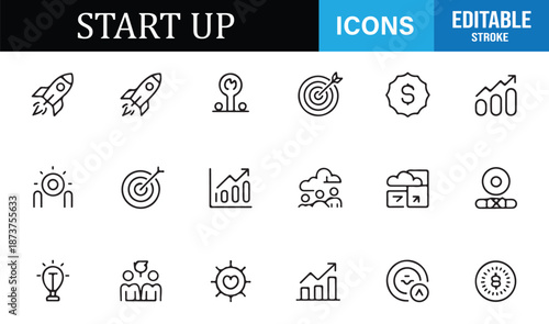 Entrepreneurship and startup business outline icon set