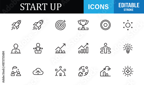 Editable startup and business growth icons collection