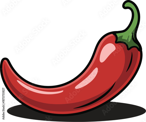 A vibrant cartoon illustration of a ripe red chili pepper with a subtle shadow and clean lines