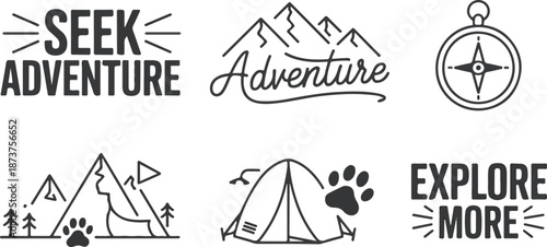 set of camping icons vector illustration design symbols cartoon black art card drawing sign