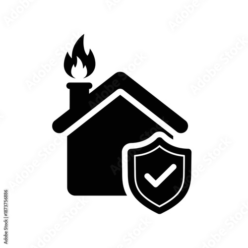 Home Fire Protection Icon – House Safety Shield Symbol for Insurance, Security & Protection Design