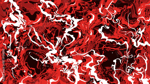 Vibrant Swirling Red and White Fluid Art Abstract Pattern Background with Marbled Effect