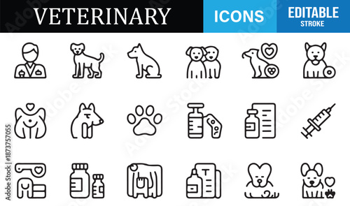 Veterinary clinic tools and animal care icons collection