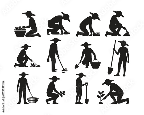 Versatile Silhouettes A Comprehensive Collection of Gardeners and Farmers Engaged in Various Agricultural and Horticultural Tasks