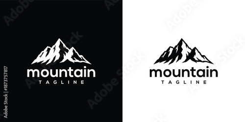 Mountain logo design concept with minimalist style on black and white backgrounds