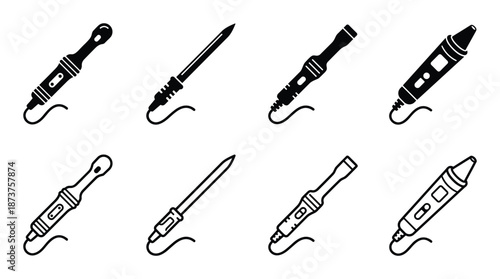Soldering iron vector illustrations set, different soldering iron designs