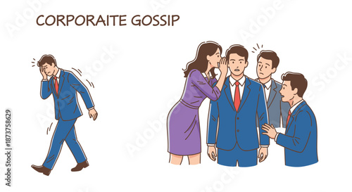 A compelling illustration depicting the detrimental impact of corporate gossip, showing office colleagues whispering secrets and causing visible distress to an employee.