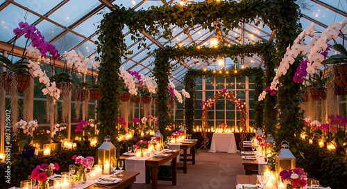 Elegant Wedding Reception Decor with Floral Arrangements and Candlelit Tables.