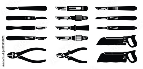 Surgical Instruments Vector Set Scalpels Pliers Saws Tools