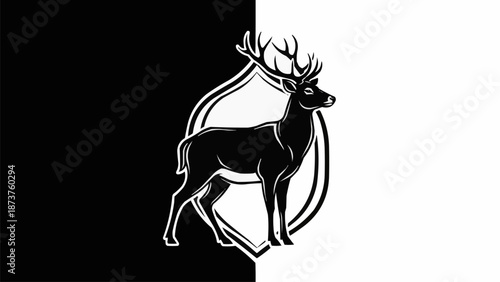Majestic Stag Silhouette Emblem on Split Background.