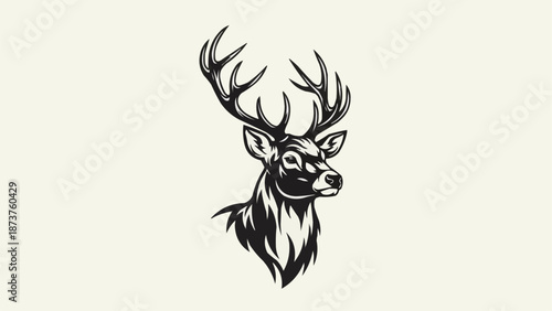 Majestic Stag Head Illustration with Antlers.