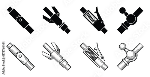 Technical Illustration of Mechanical Joints in Black and White Line Art