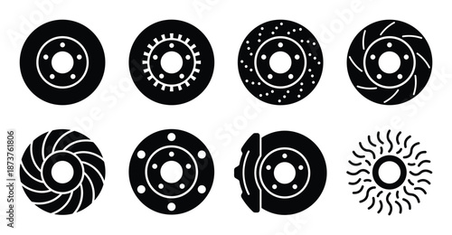Variety of Black and White Car Brake Rotor Designs Set Vector