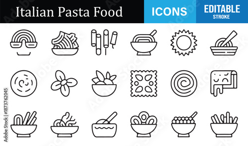 Editable pasta cuisine icons for restaurant and food branding