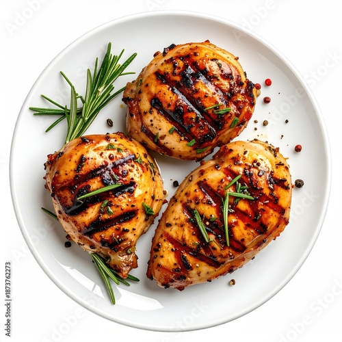 Grilled chicken thighs and breast on a white plate