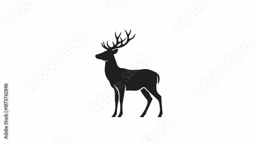 Majestic Stag Silhouette Standing Proudly Isolated on White Background.
