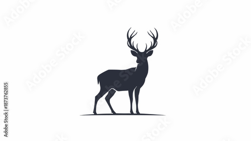 Majestic Stag Silhouette Standing Proudly on White Background.