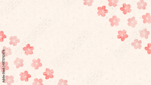 左右に桜を配置した案内向け春の背景デザイン。Spring cherry blossom background with side decoration and wide empty space.