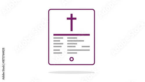 Digital cross icon on tablet screen representing faith and technology ideal for religious apps and websites