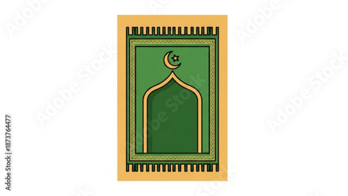 Green Islamic prayer rug with crescent moon and star simple vector illustration for religious use isolated on white back