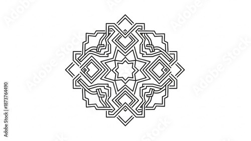 Intricate geometric Islamic pattern symmetrical mandala design element for cultural and decorative use isolated on white