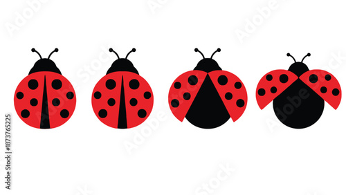 A set of colorful ladybugs in different poses on a white background