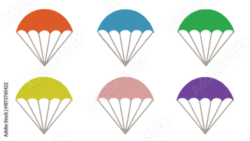 A colorful illustration of parachutes in different vibrant colors and designs