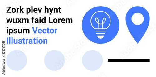Ideas, innovation, navigation, creativity, business concepts, location services. Blue light bulb and pinpoint icon with abstract shapes. Highlighting ideas and navigation concepts